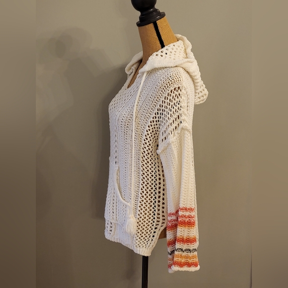POL White Open Weave Knit Polyester Pullover Hoodie Medium - Picture 6 of 10